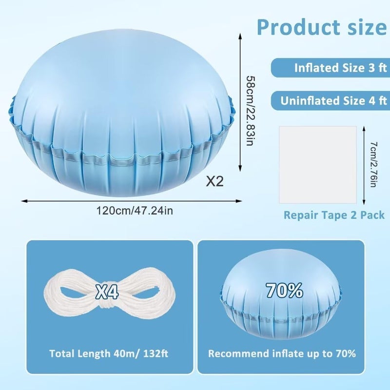 Waybas 2pcs Pool Pillows for Above Ground Pools, 4ft Dia Heavy Duty Swimming Pool Air Pillow 0.4mm Thick Pool Closing Winter Kit Pool Cover Float Balloon with String Repair Tape for Winterizing Ice Equalizer - Image 5